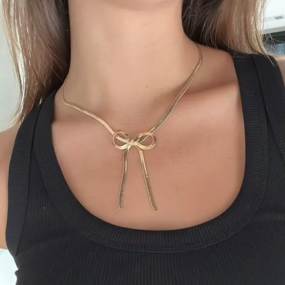 DANI  HERRINGBONE BOW NECKLACE