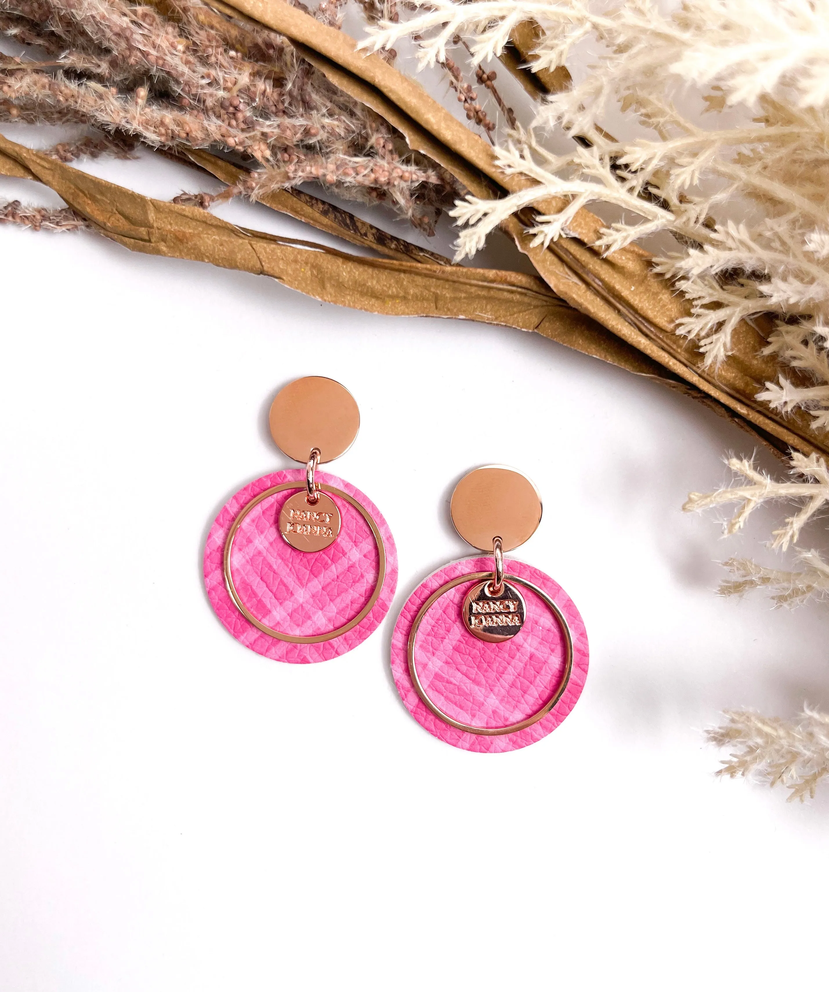 Deep Pink Gingham Round Drops