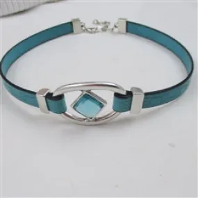 Designer Turquoise  Ribbon Leather Choker Necklace