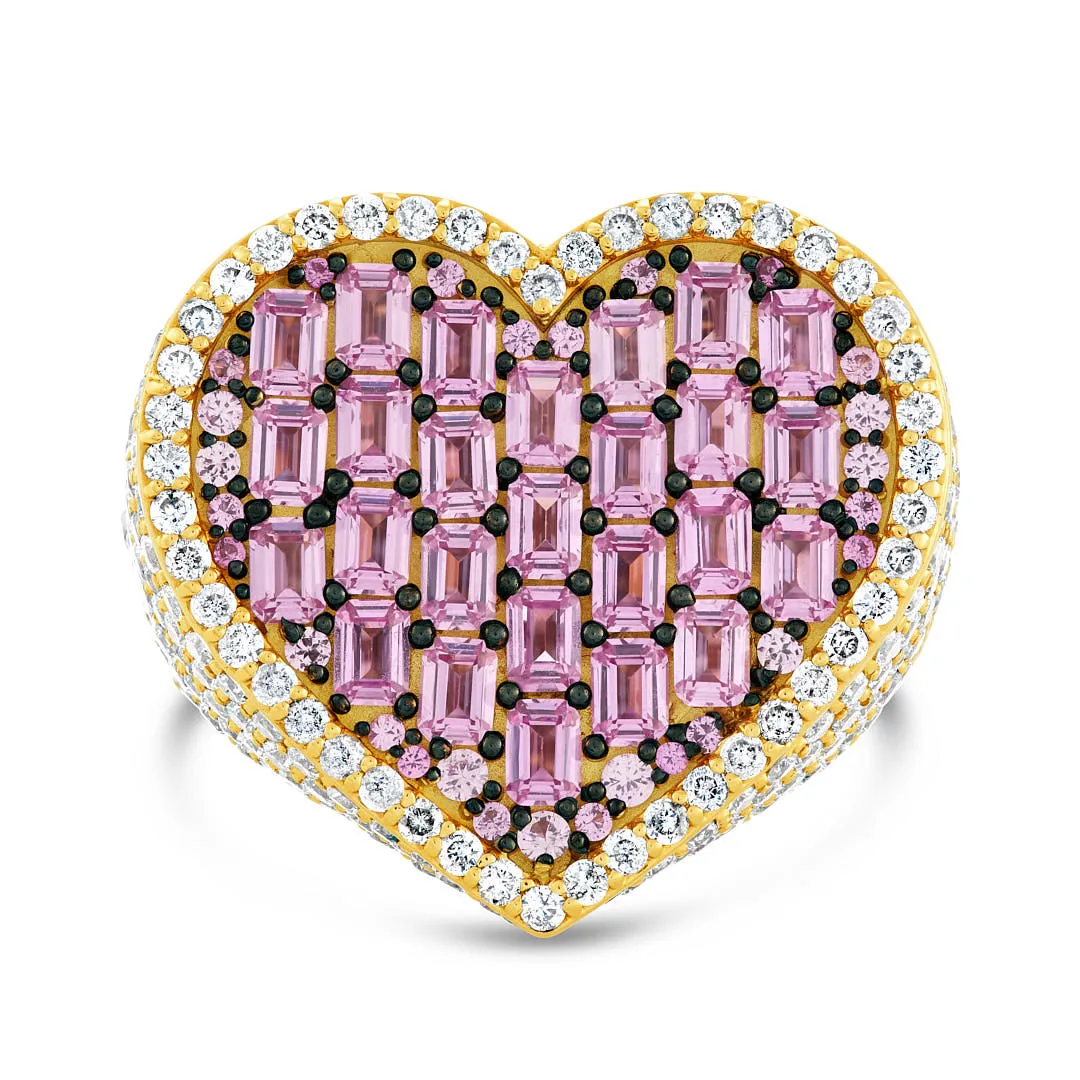 Diamond & Emerald Ruby Heart Statement Ring