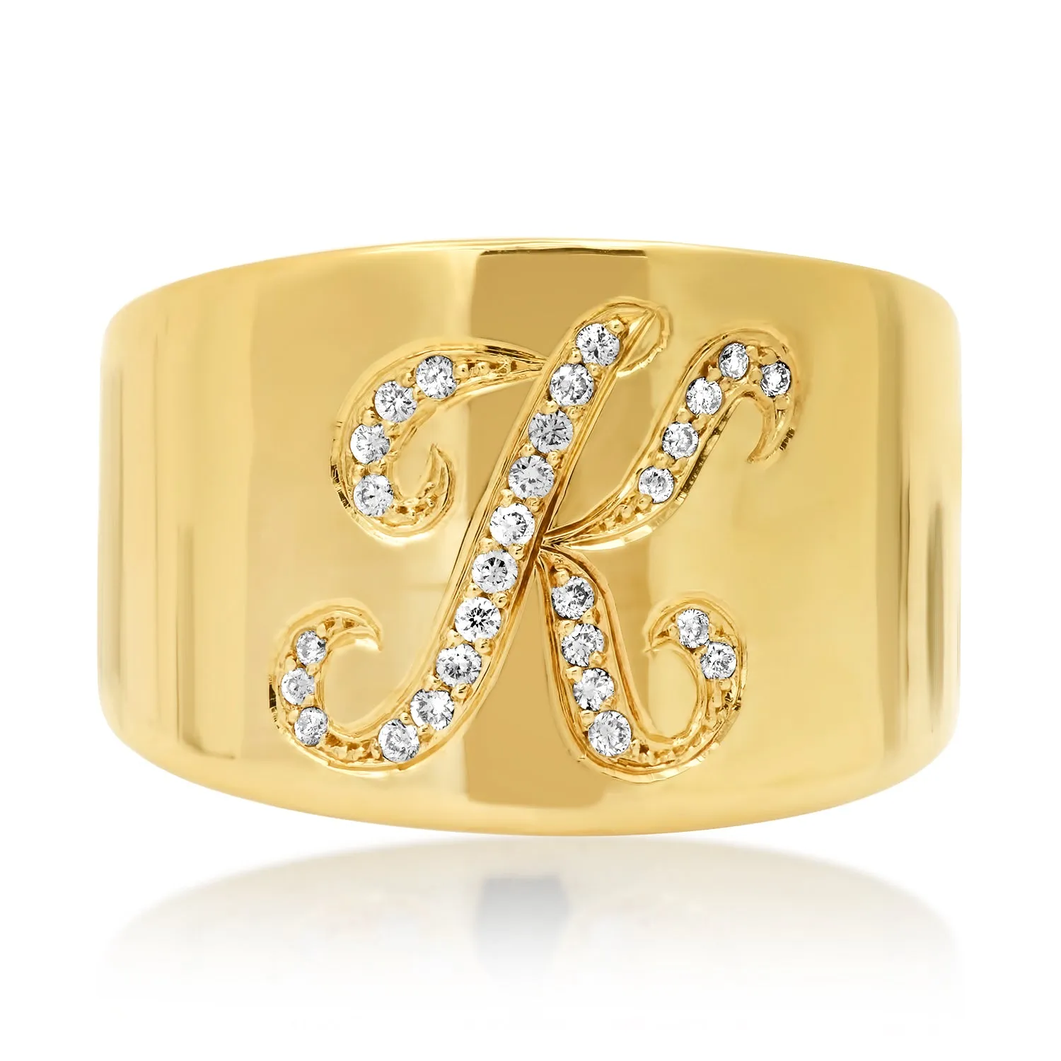 Diamond Initial Cigar Band Ring