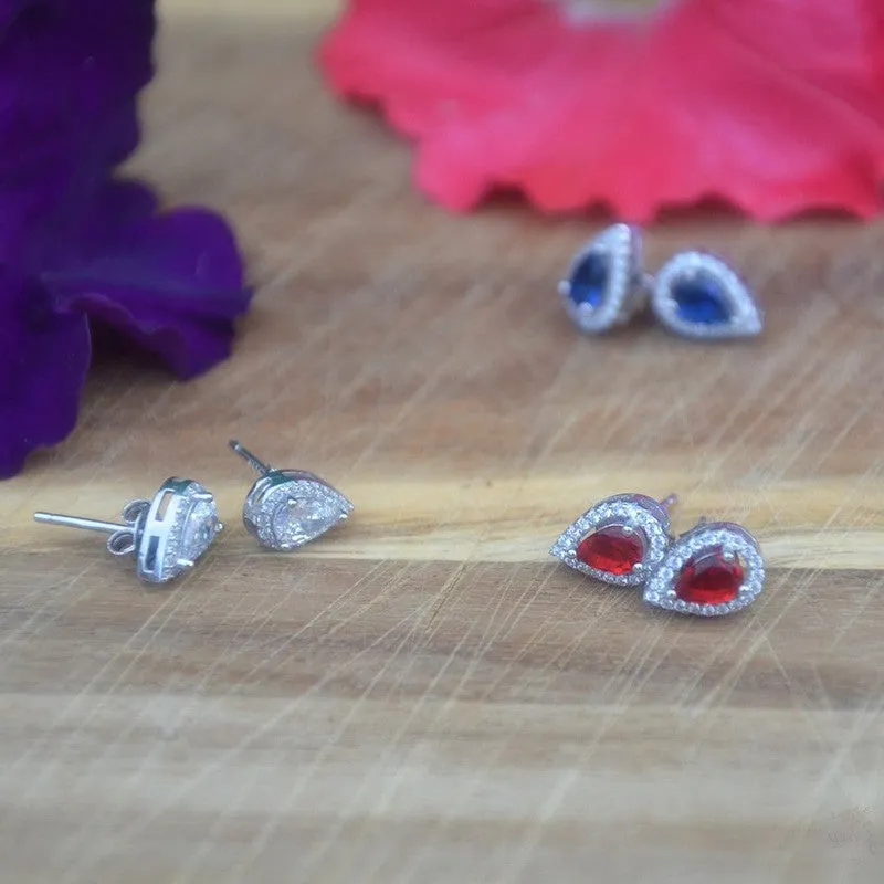 Elegant Sterling Silver Tear Drop Studs with Semi-Precious Stones