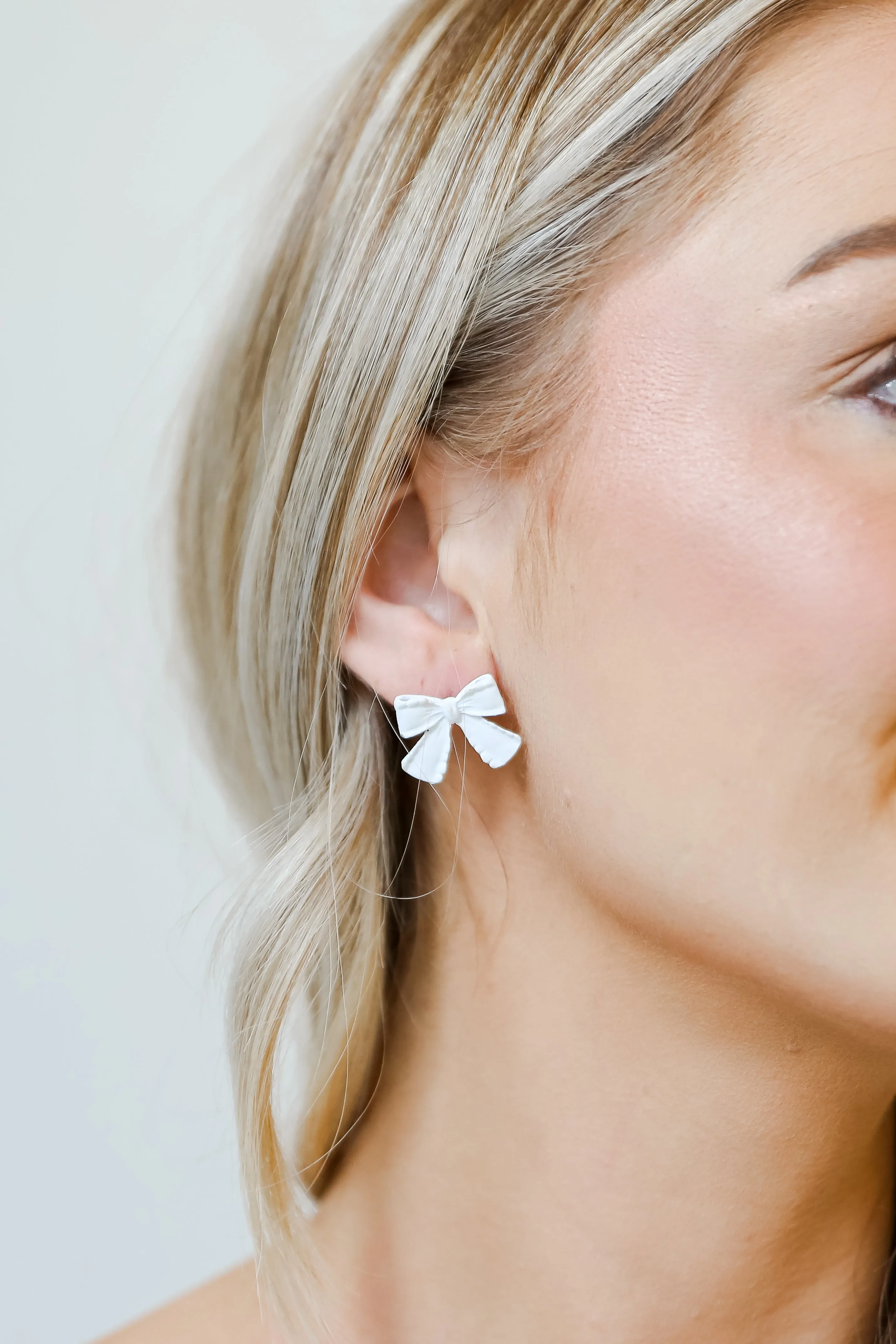 Eloise White Bow Stud Earrings