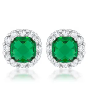 Emerald CZ Cushion Stud Earrings