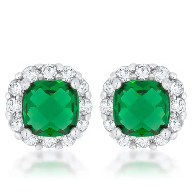 Emerald CZ Cushion Stud Earrings