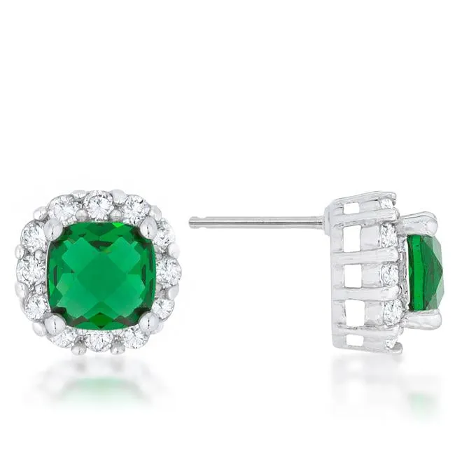 Emerald CZ Cushion Stud Earrings