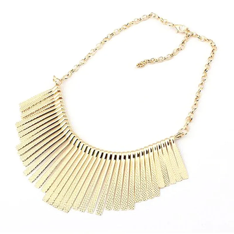 Fashion jewelry Collar Necklace Metal Multilayer Chain Tassel Choker Bib False Gold silver necklace for lady Women