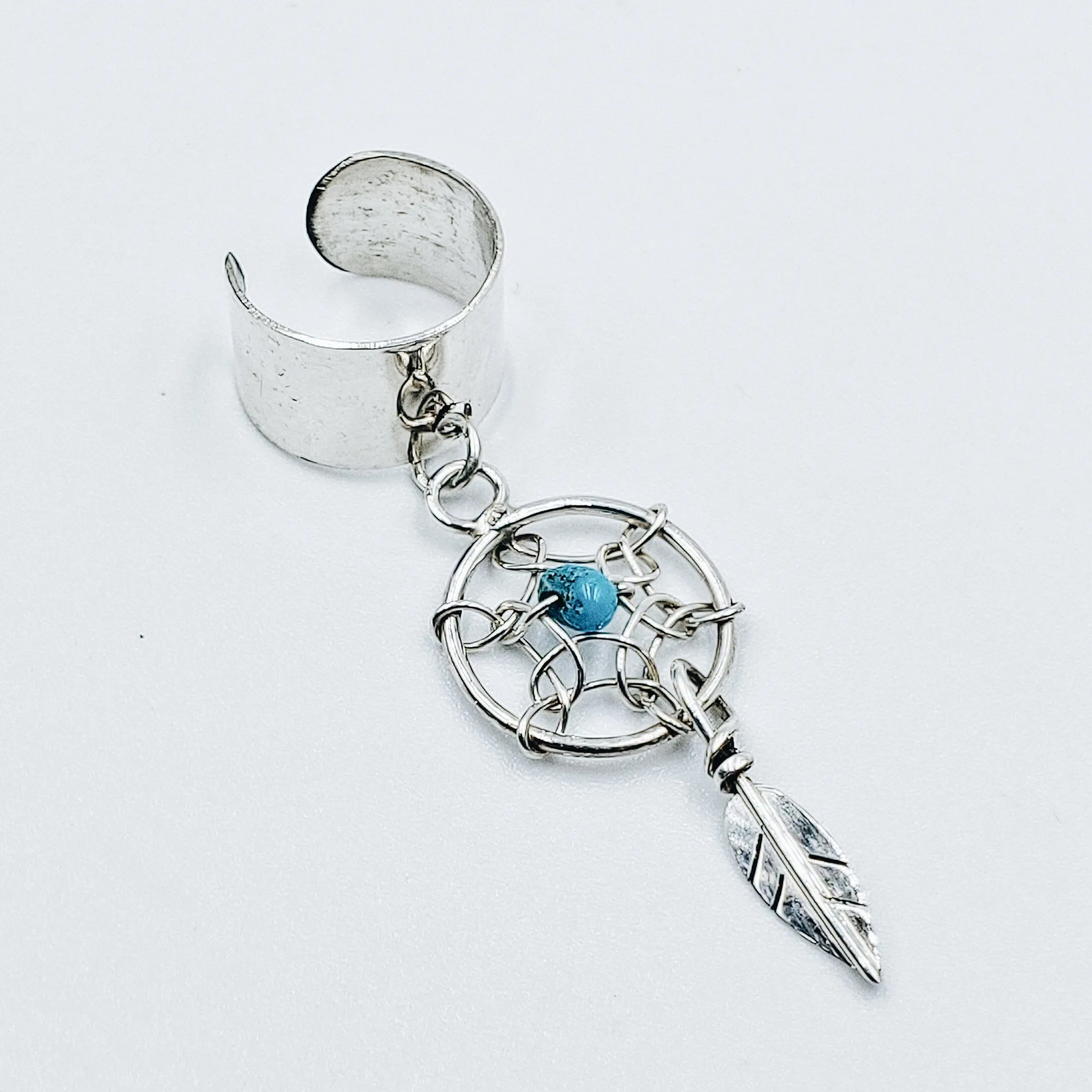 Feather Dreamcatcher Ear Cuff - Sterling Silver