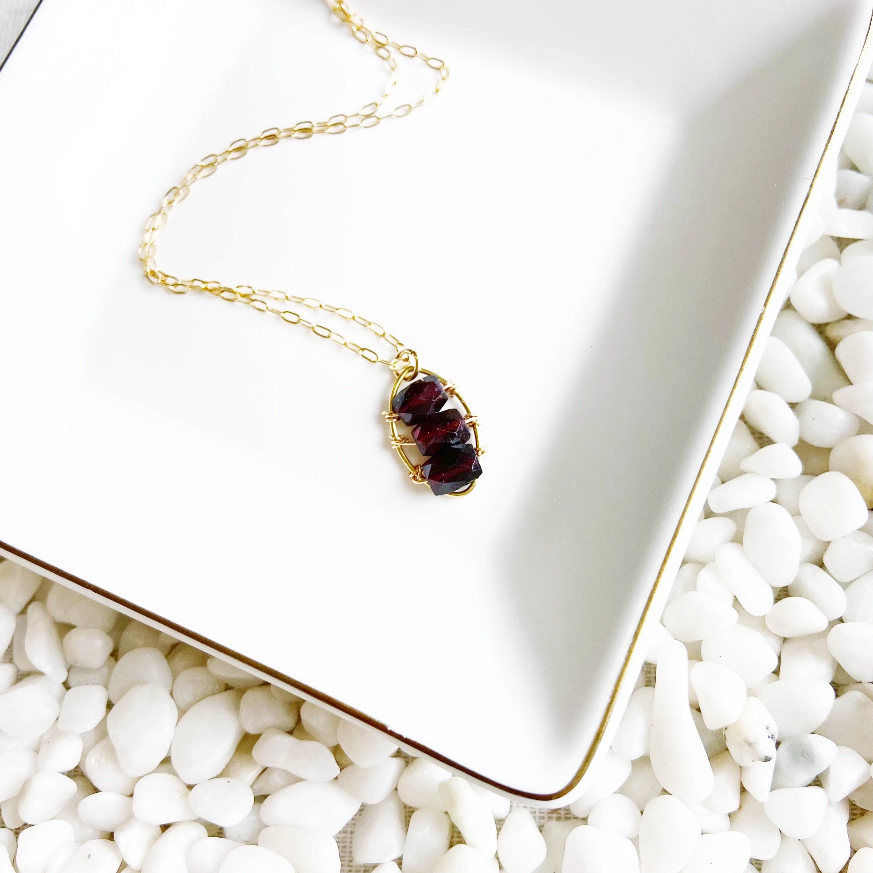 Garnet oval charm necklace (16 inches)