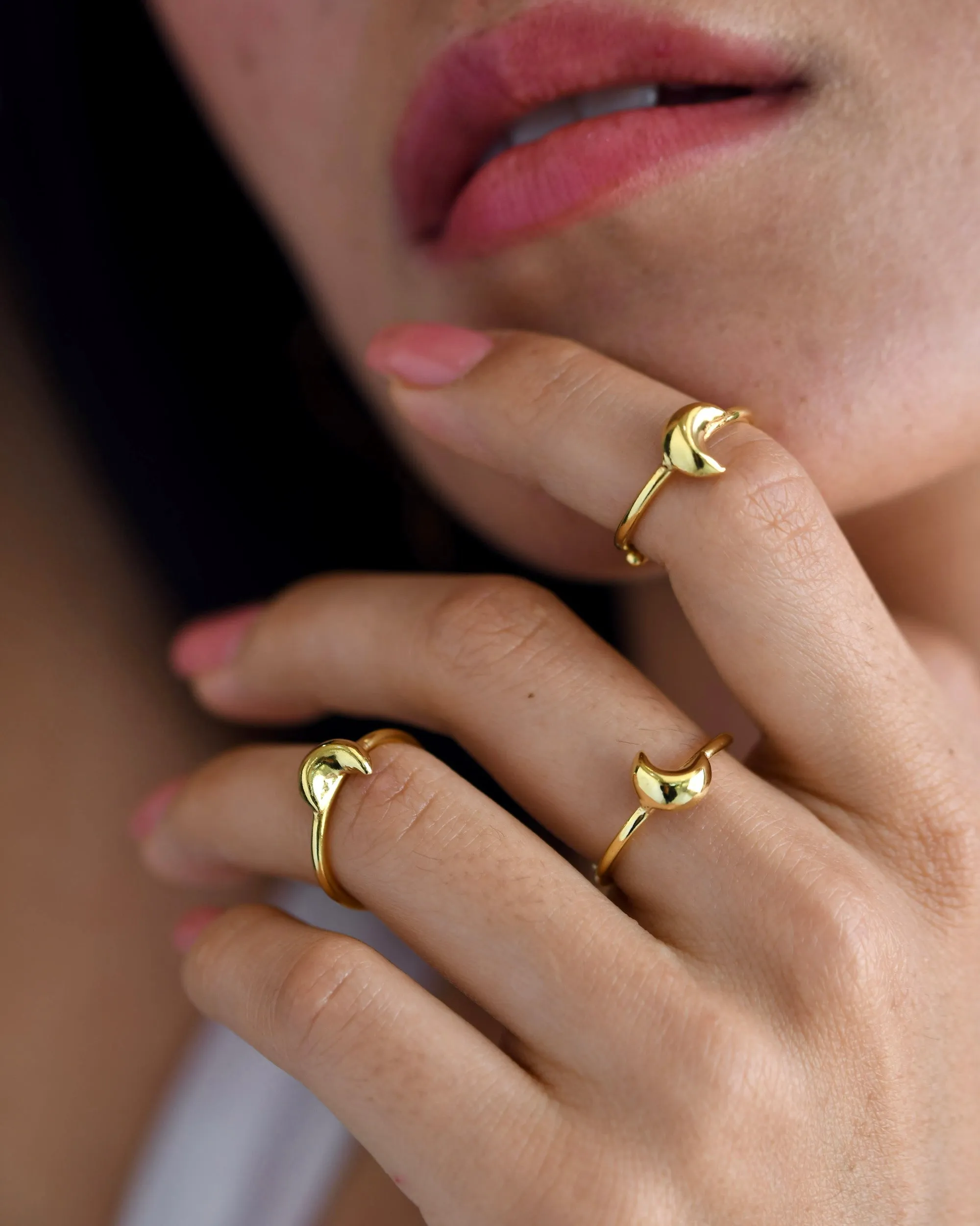 Gold Brass Stackable Moon Rings