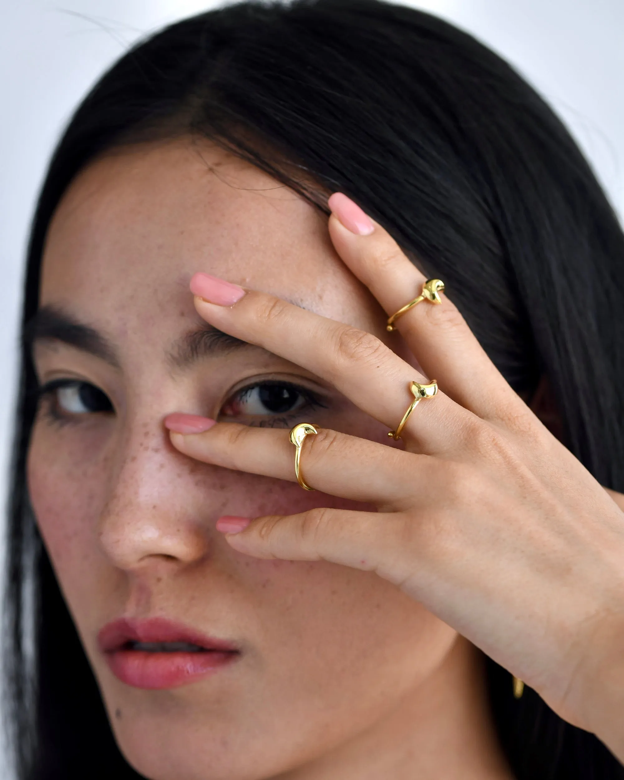 Gold Brass Stackable Moon Rings