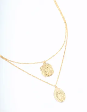 Gold Plated Coin Pendant Layered Necklace