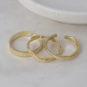 Gold Tone Cuff Ring Stack Pack