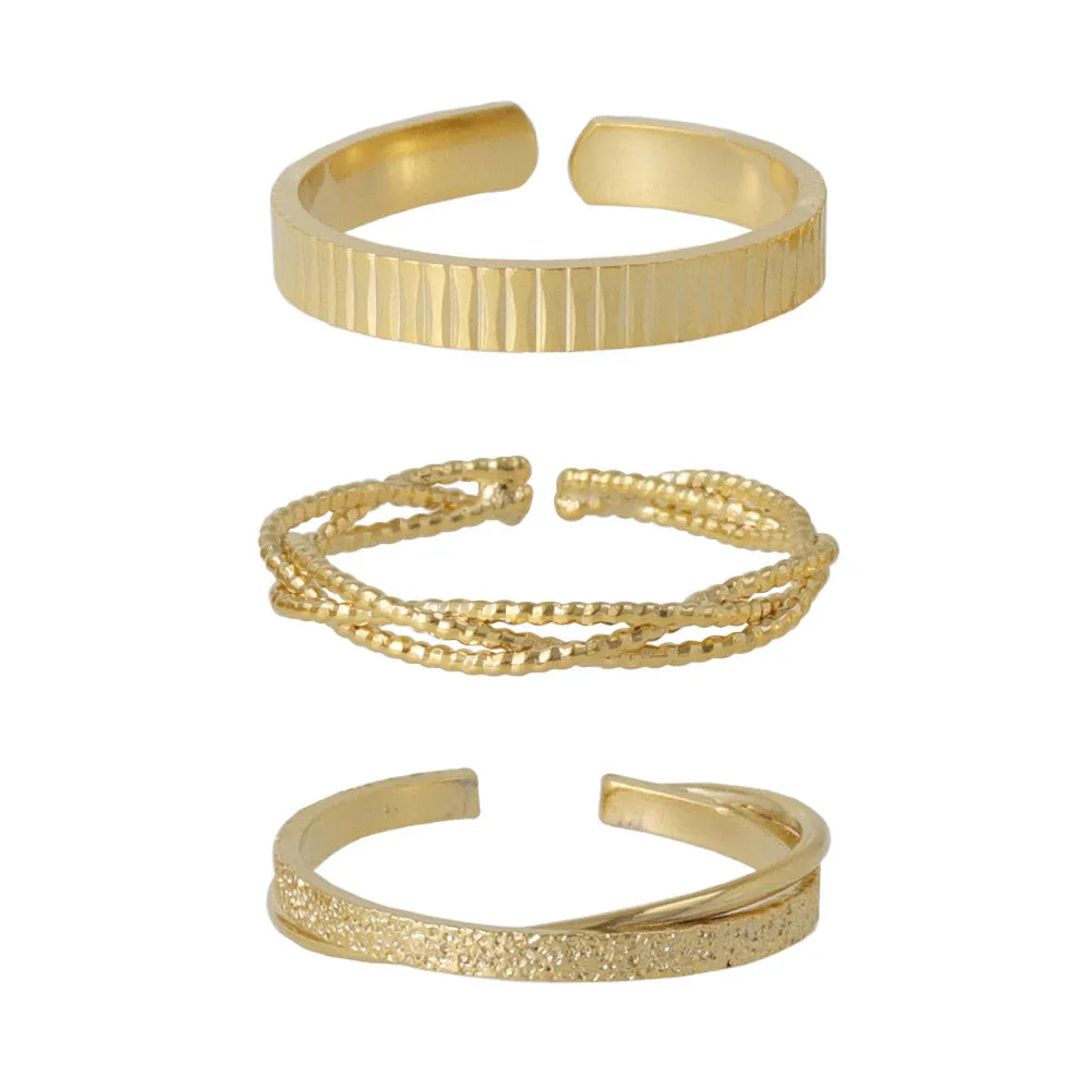 Gold Tone Cuff Ring Stack Pack