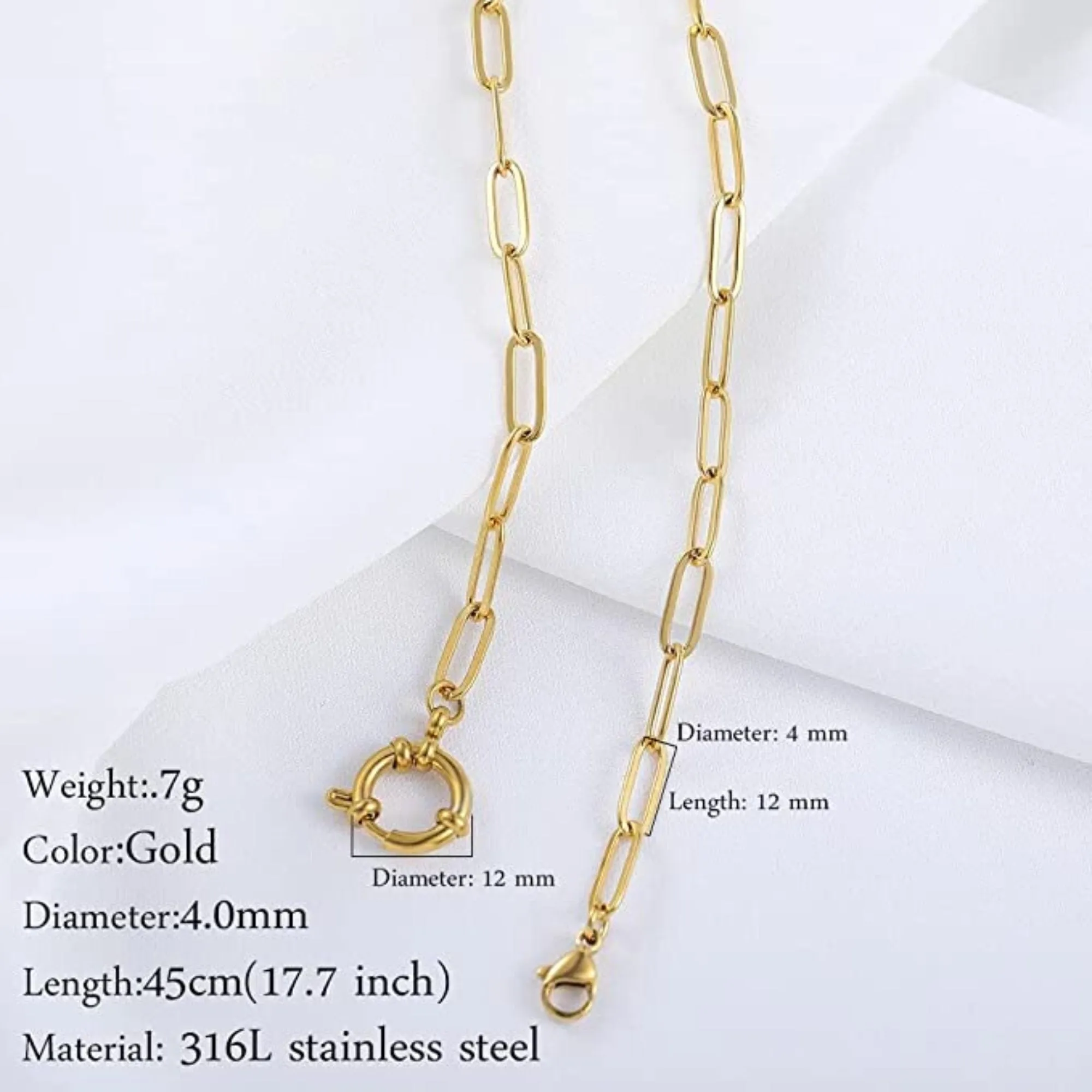 Golden Chunky Clip Clasp Paperclip Link Chain Charm Necklace