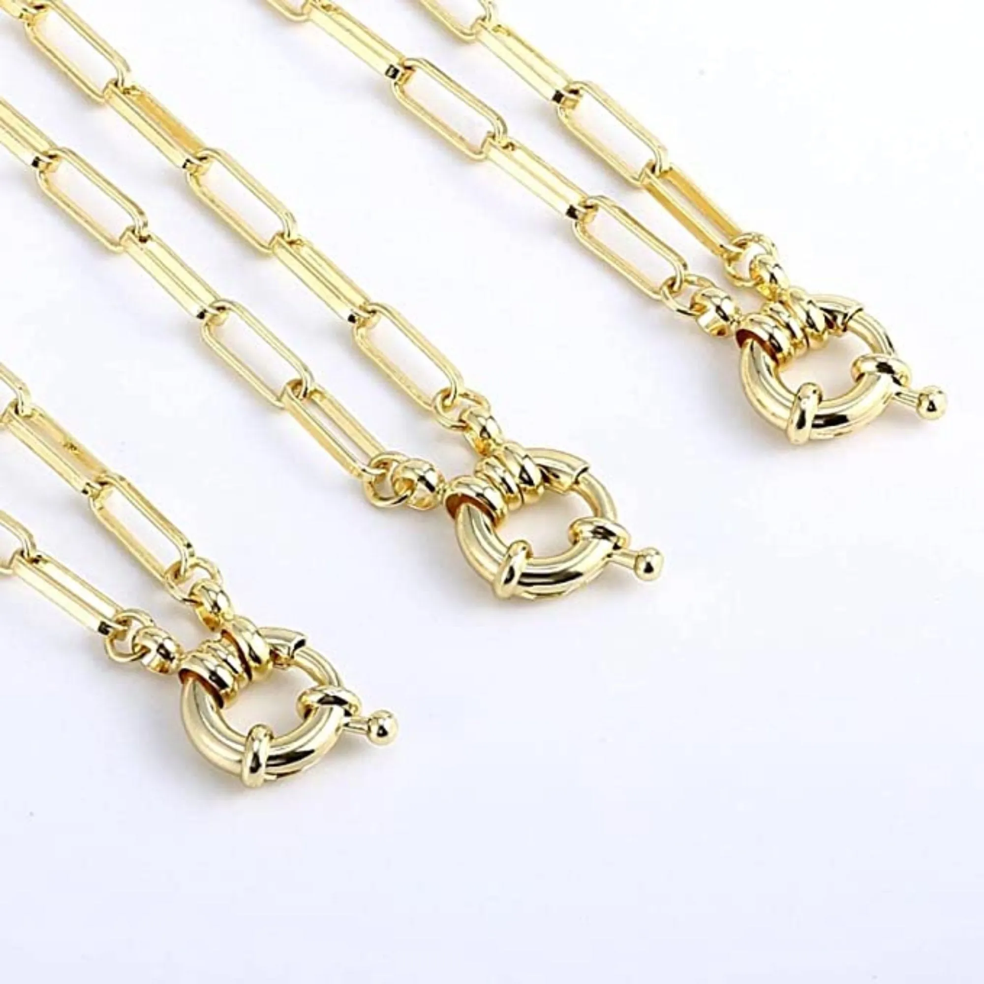 Golden Chunky Clip Clasp Paperclip Link Chain Charm Necklace