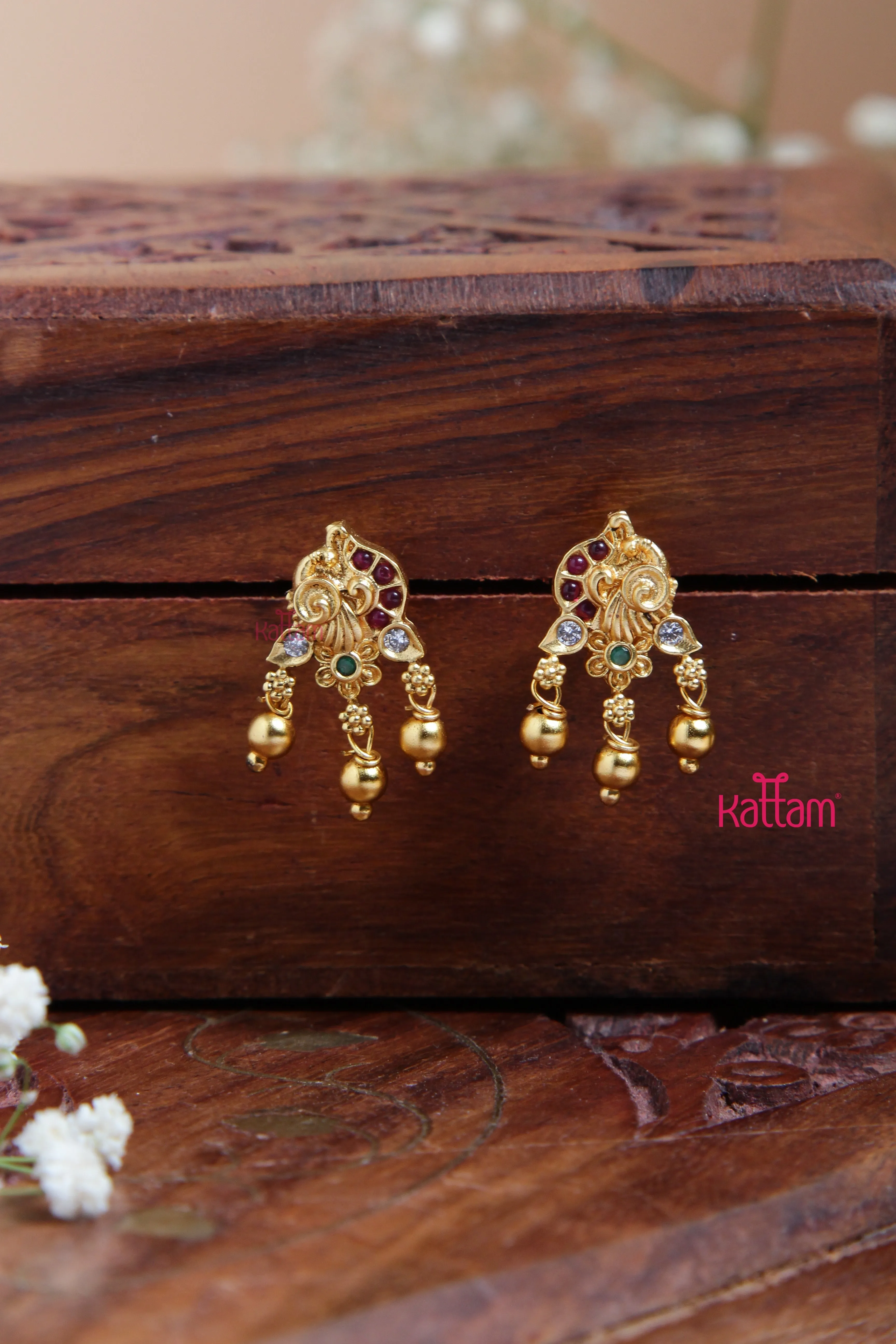 Goldtone Tiny Peacock Drop Earring