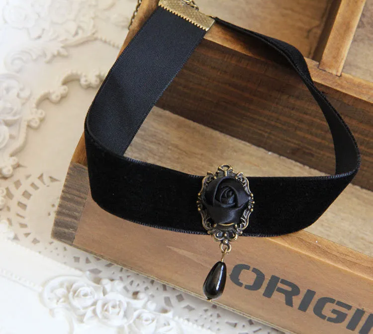 Gothic jewelry black rose necklace & pendant false collar handmade jewelry women accessories choker necklaces for women