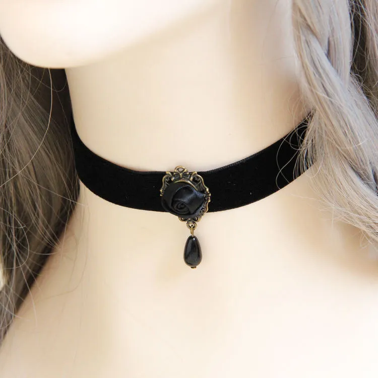 Gothic jewelry black rose necklace & pendant false collar handmade jewelry women accessories choker necklaces for women