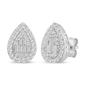 Halo Pear Shaped Stud Earrings with 1/2ct of Diamonds in Sterling Silver