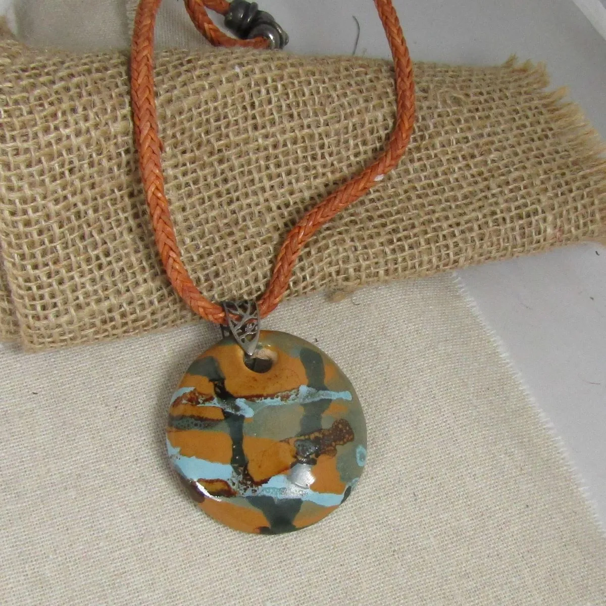 Handmade Fair Trade Kazuri Pendant on Leather Necklace Brown