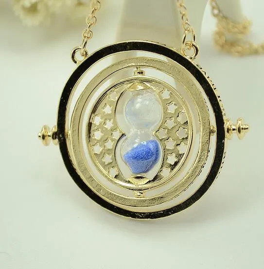 Harry Potter Time Turner Necklace Rotating Spins Gold Hourglass