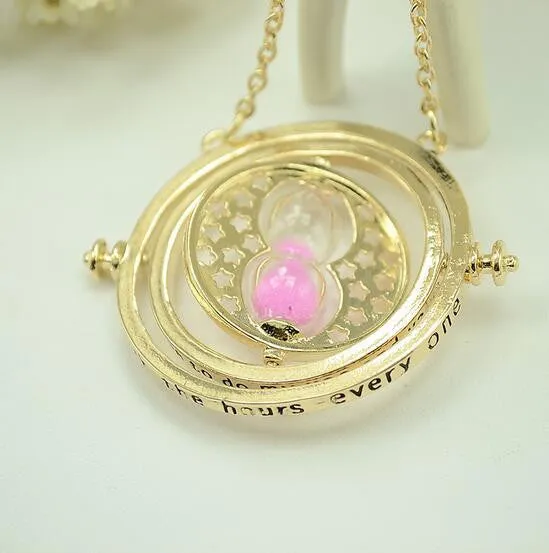 Harry Potter Time Turner Necklace Rotating Spins Gold Hourglass