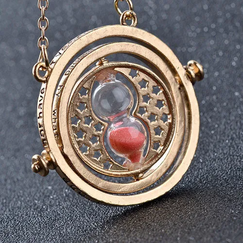 Harry Potter Time Turner Necklace Rotating Spins Gold Hourglass