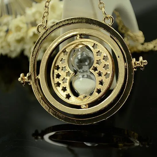 Harry Potter Time Turner Necklace Rotating Spins Gold Hourglass