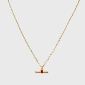 Havana Gold and Tomato Red Enamel T-Bar Necklace