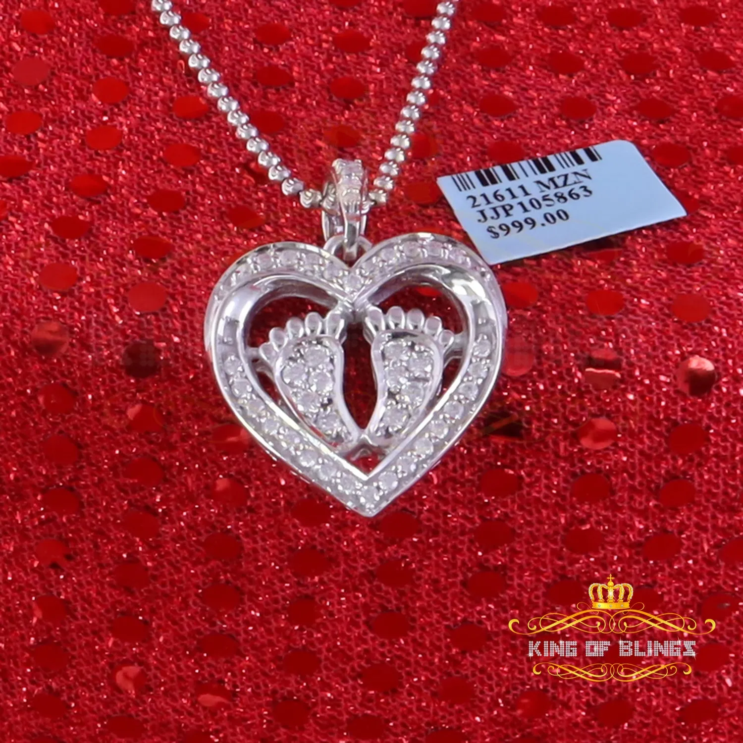 King Of Bling's 925 Silver White Heart Child feet 1.50ct VVS D Moissanite Mom Pendant For Women