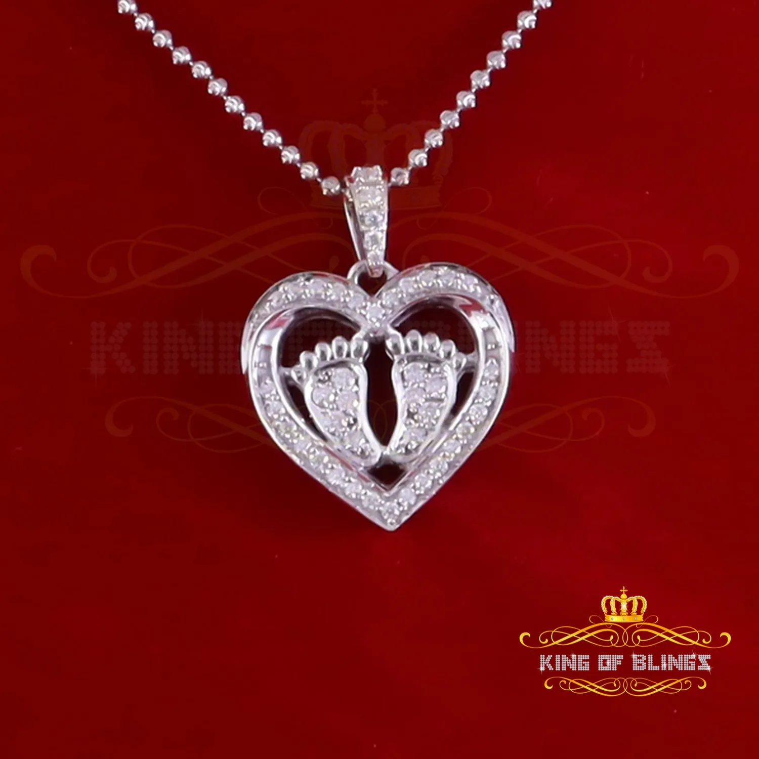 King Of Bling's 925 Silver White Heart Child feet 1.50ct VVS D Moissanite Mom Pendant For Women