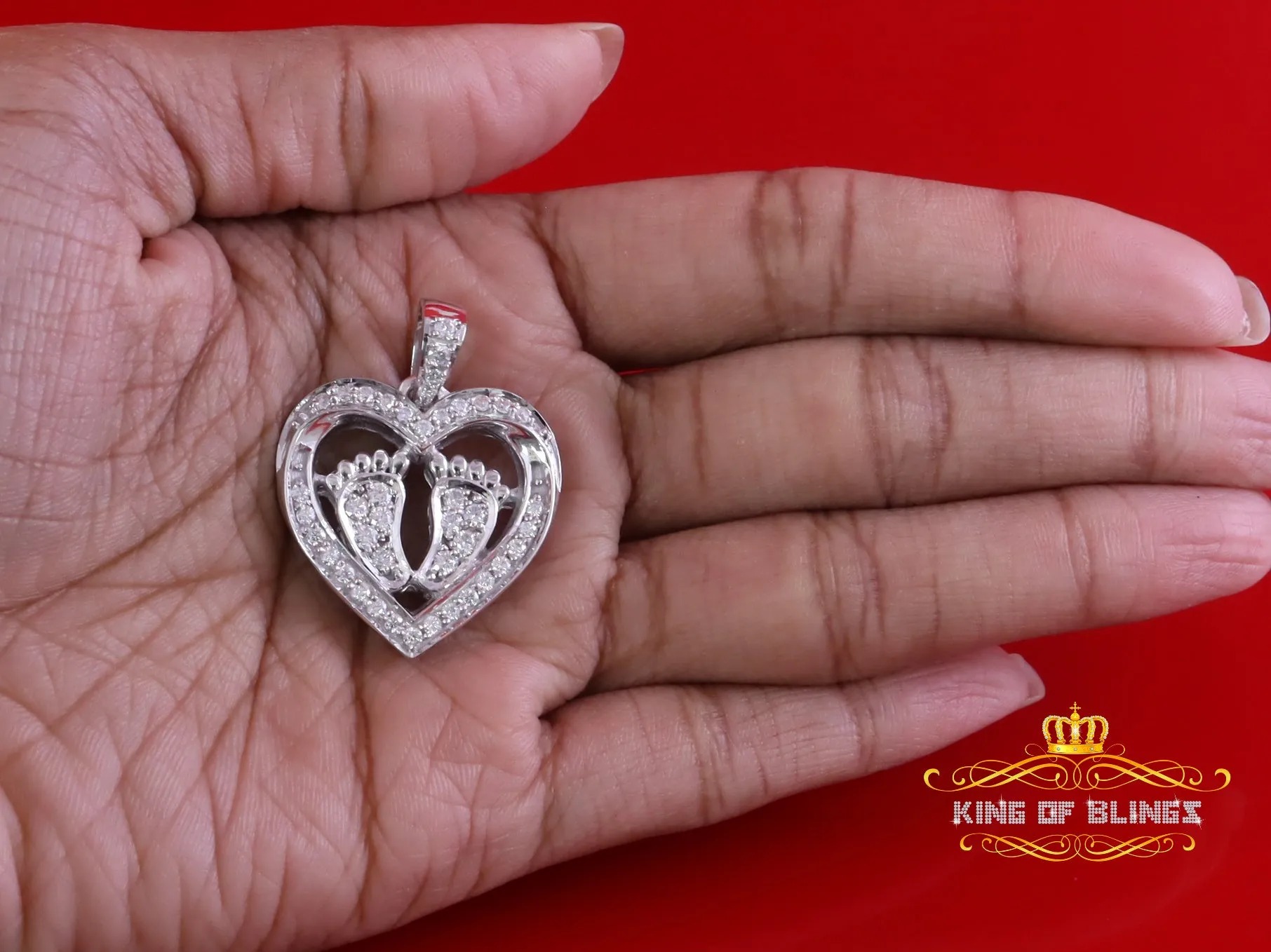 King Of Bling's 925 Silver White Heart Child feet 1.50ct VVS D Moissanite Mom Pendant For Women