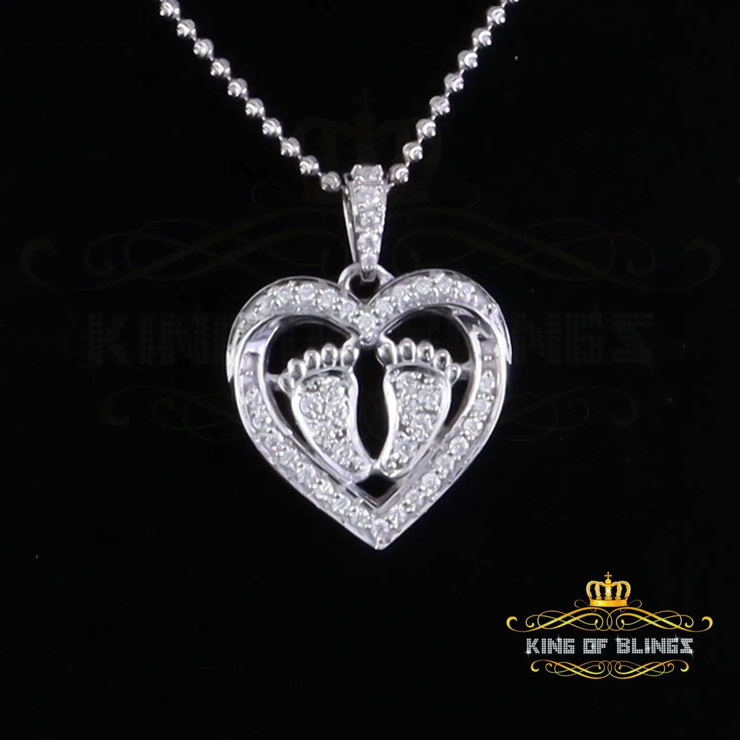 King Of Bling's 925 Silver White Heart Child feet 1.50ct VVS D Moissanite Mom Pendant For Women