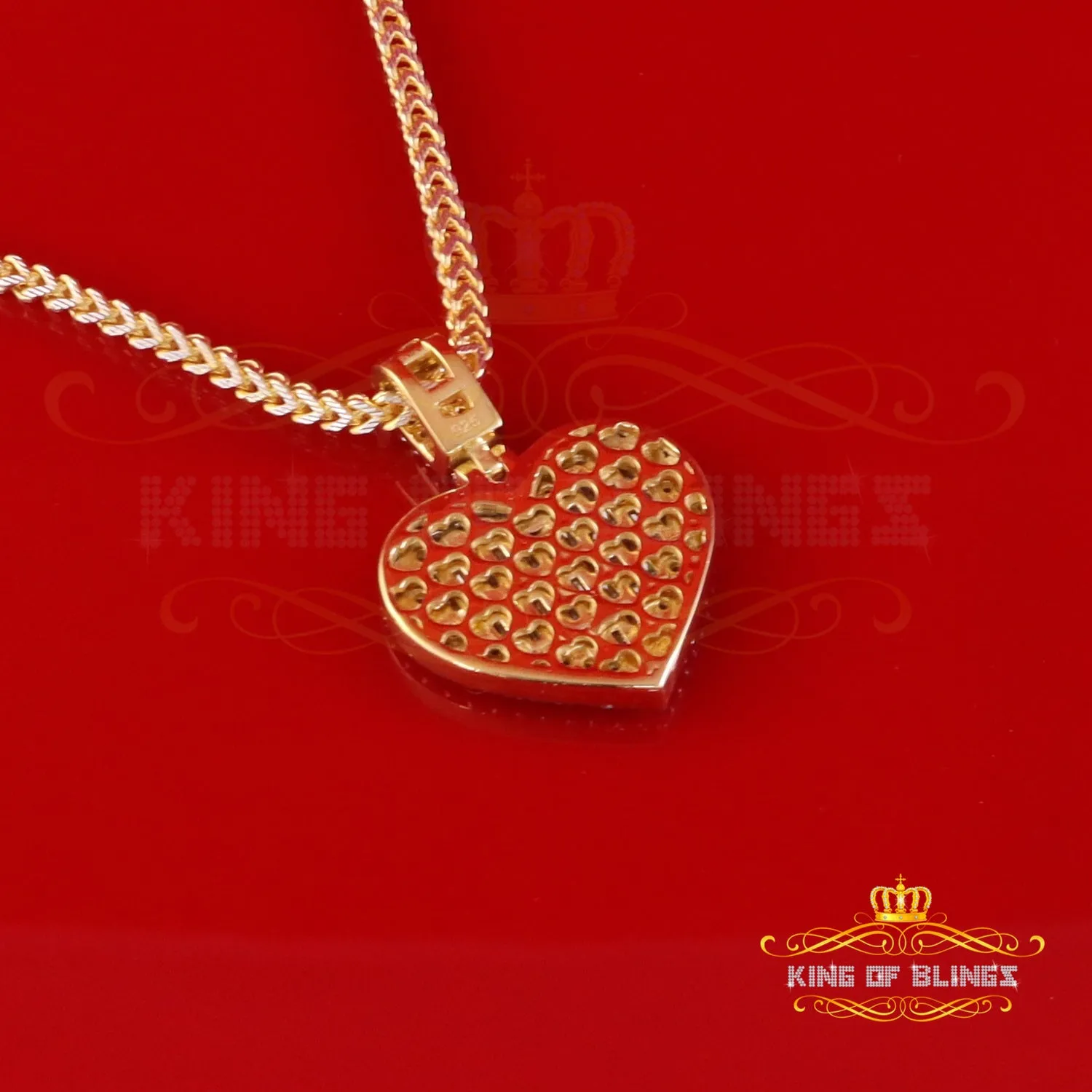 King Of Bling's 925 Yellow Silver Baguette Heart Pendant 4.00ct VVS D Clr. Moissanite for He/She