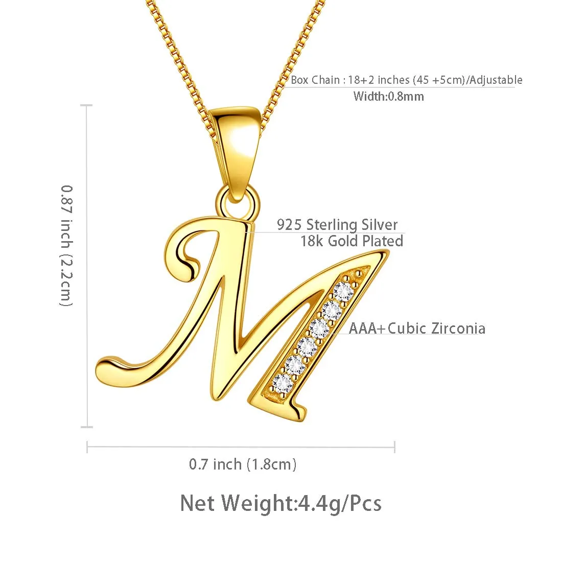 Letter M Initial Necklaces Pendant Women Men Name Jewelry Gift 925 Silver