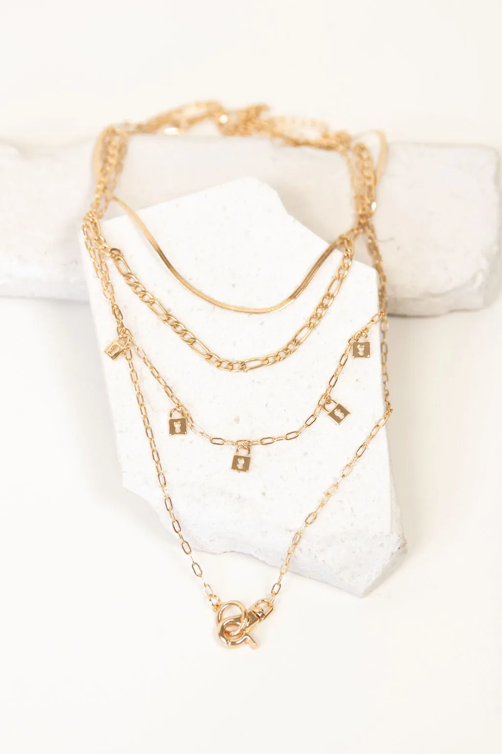 Lock Layered Chain Necklace