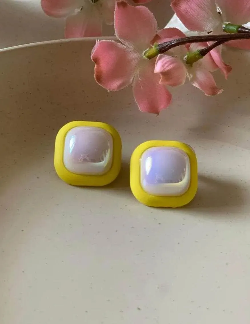 Lucky Enamel Square Earrings