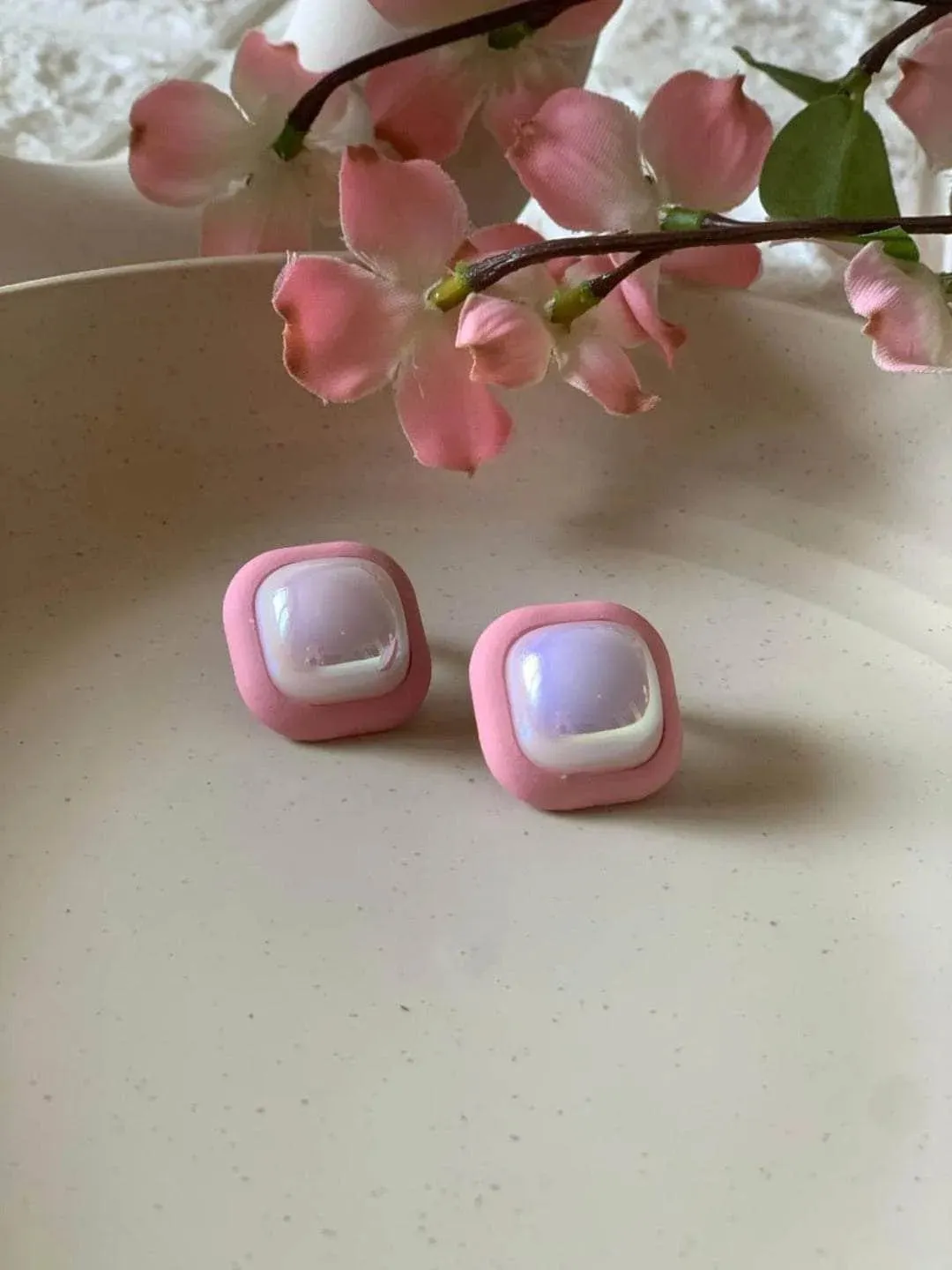 Lucky Enamel Square Earrings