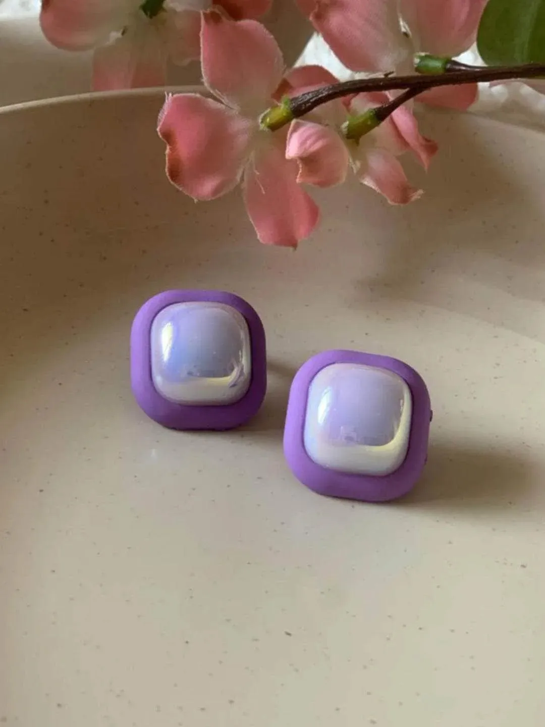 Lucky Enamel Square Earrings