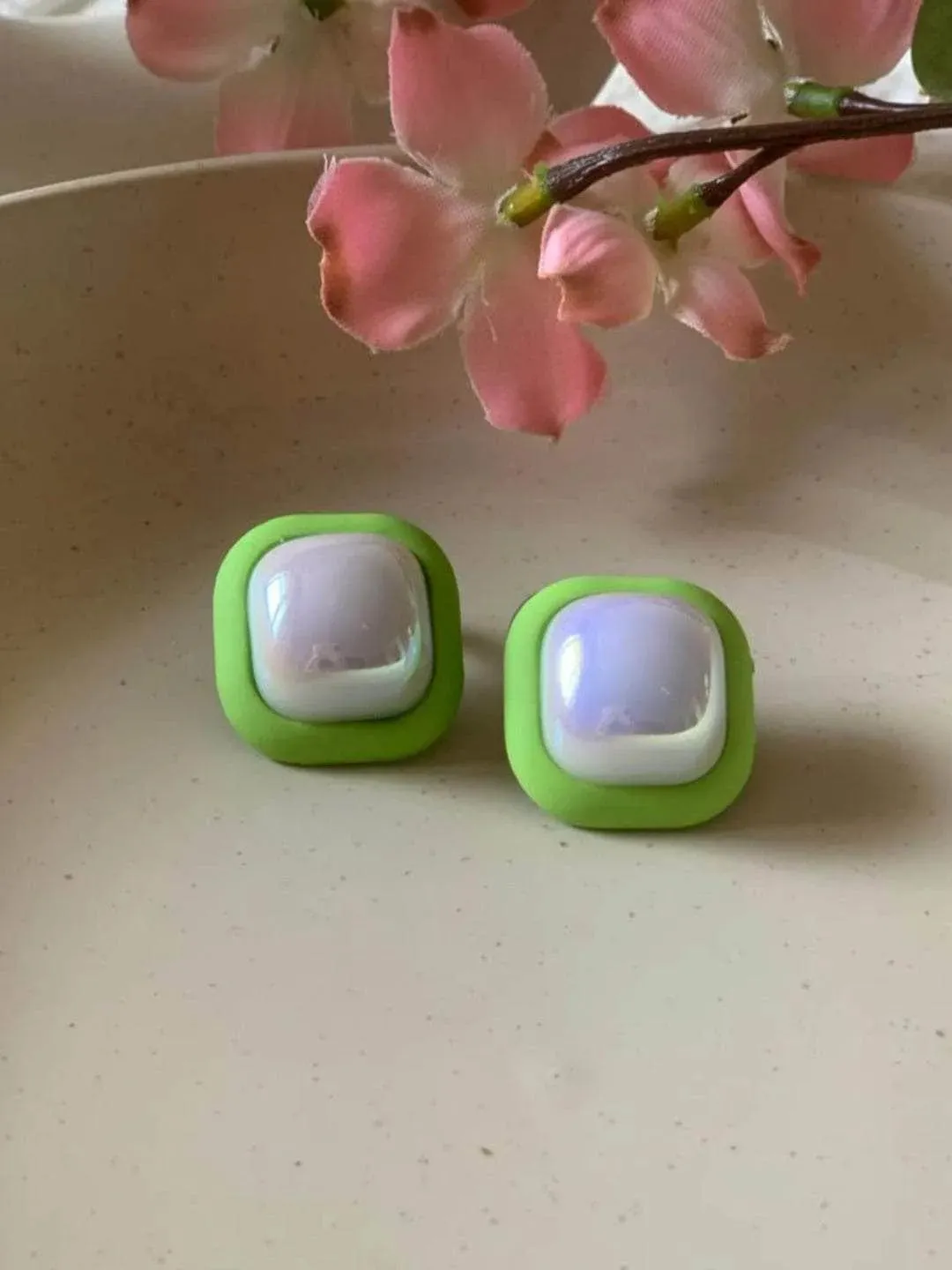 Lucky Enamel Square Earrings