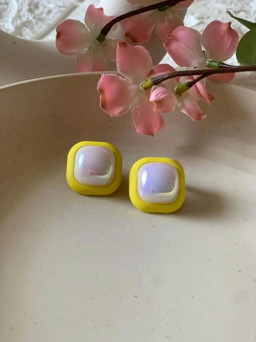 Lucky Enamel Square Earrings