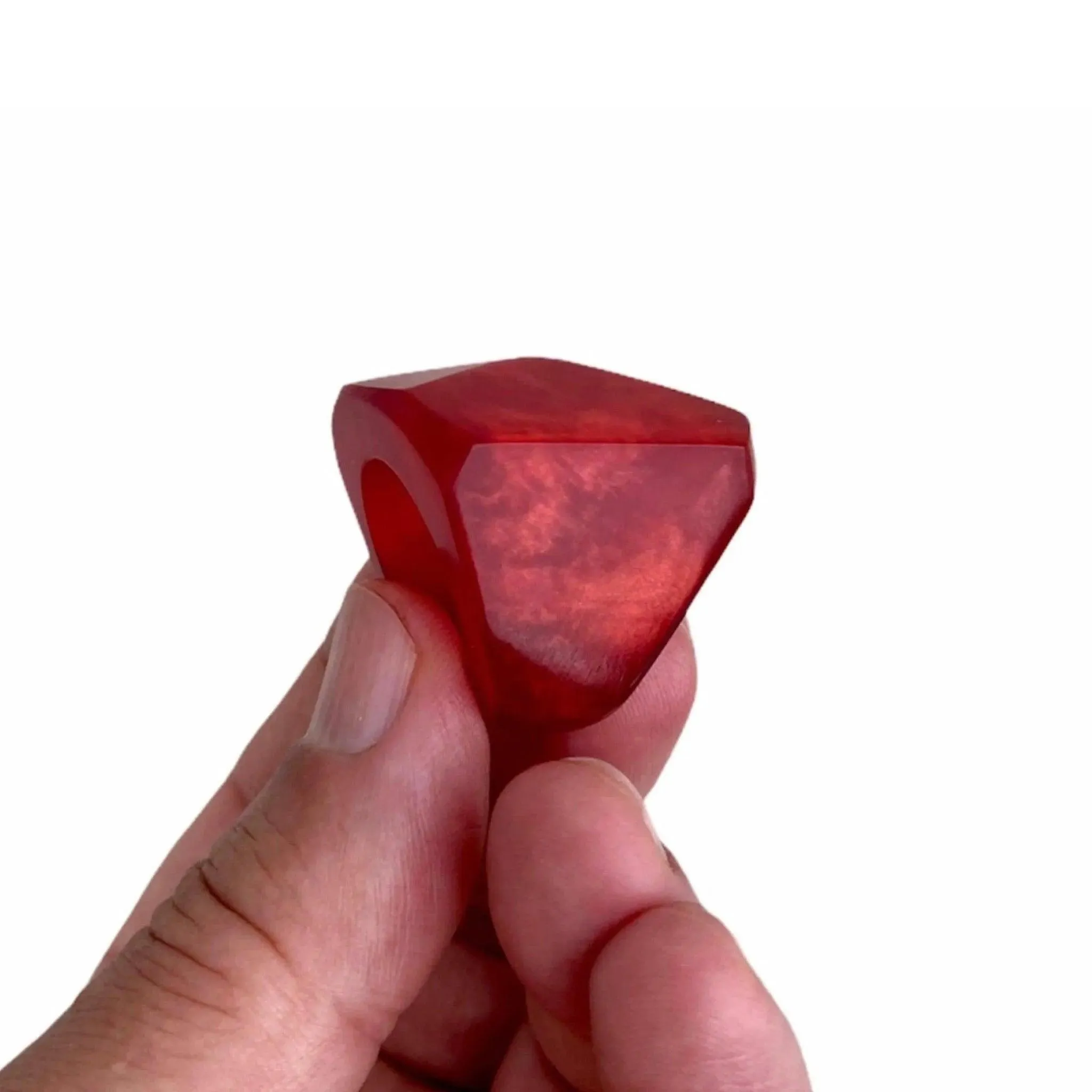 Lush Red Resin Chunky Ring Faceted Pyramid