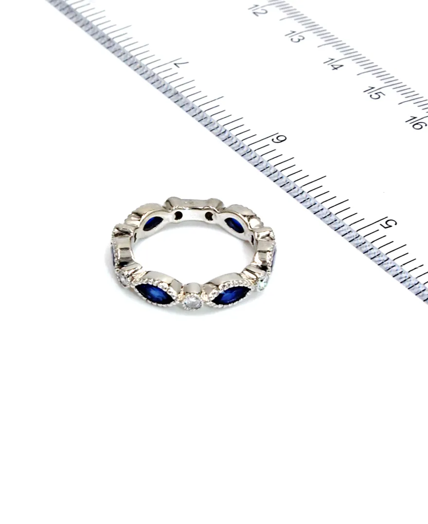 Marquise Shaped Sapphire Ring with Diamonds in 14k White Gold