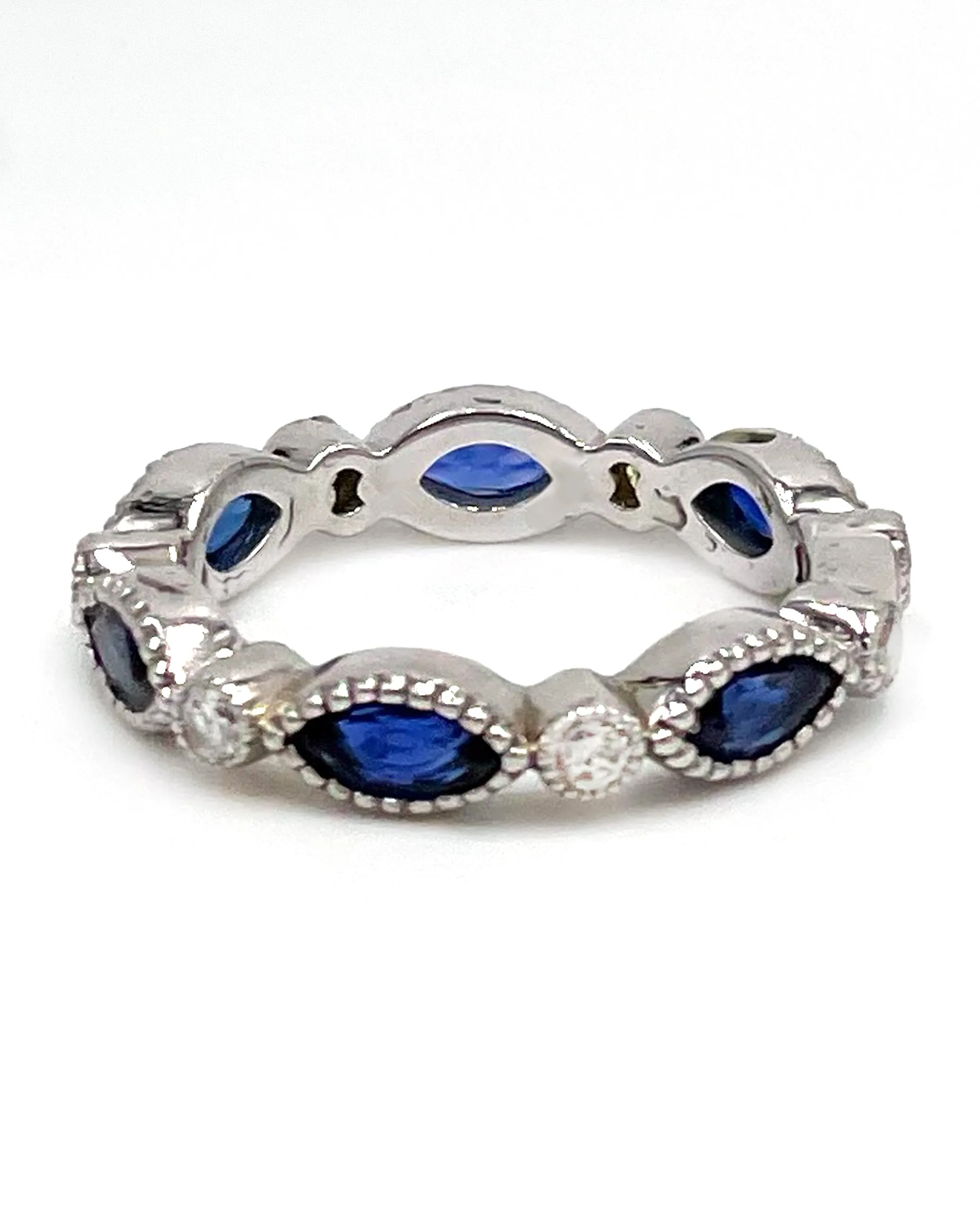 Marquise Shaped Sapphire Ring with Diamonds in 14k White Gold