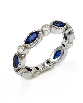 Marquise Shaped Sapphire Ring with Diamonds in 14k White Gold