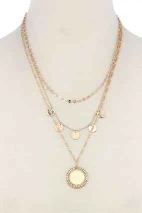 Metal Circle Charm Multi Layered Necklace