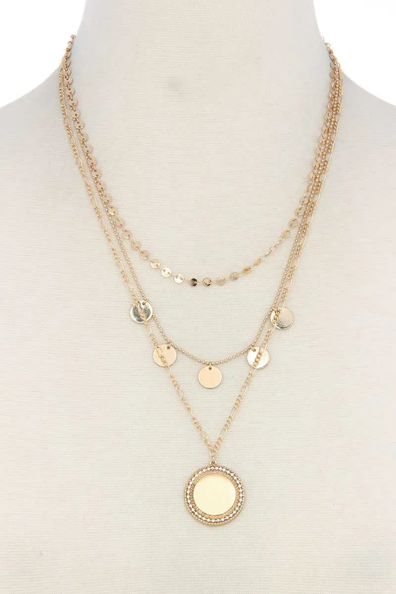 Metal Circle Charm Multi Layered Necklace