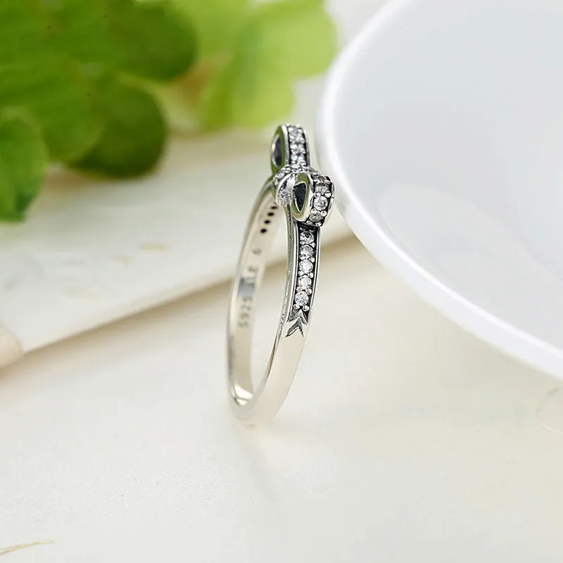 New Authentic 925 Sterling Silver Sparkling Bow Knot Stackable Ring Micro Pave CZ for Women Wedding Jewelry