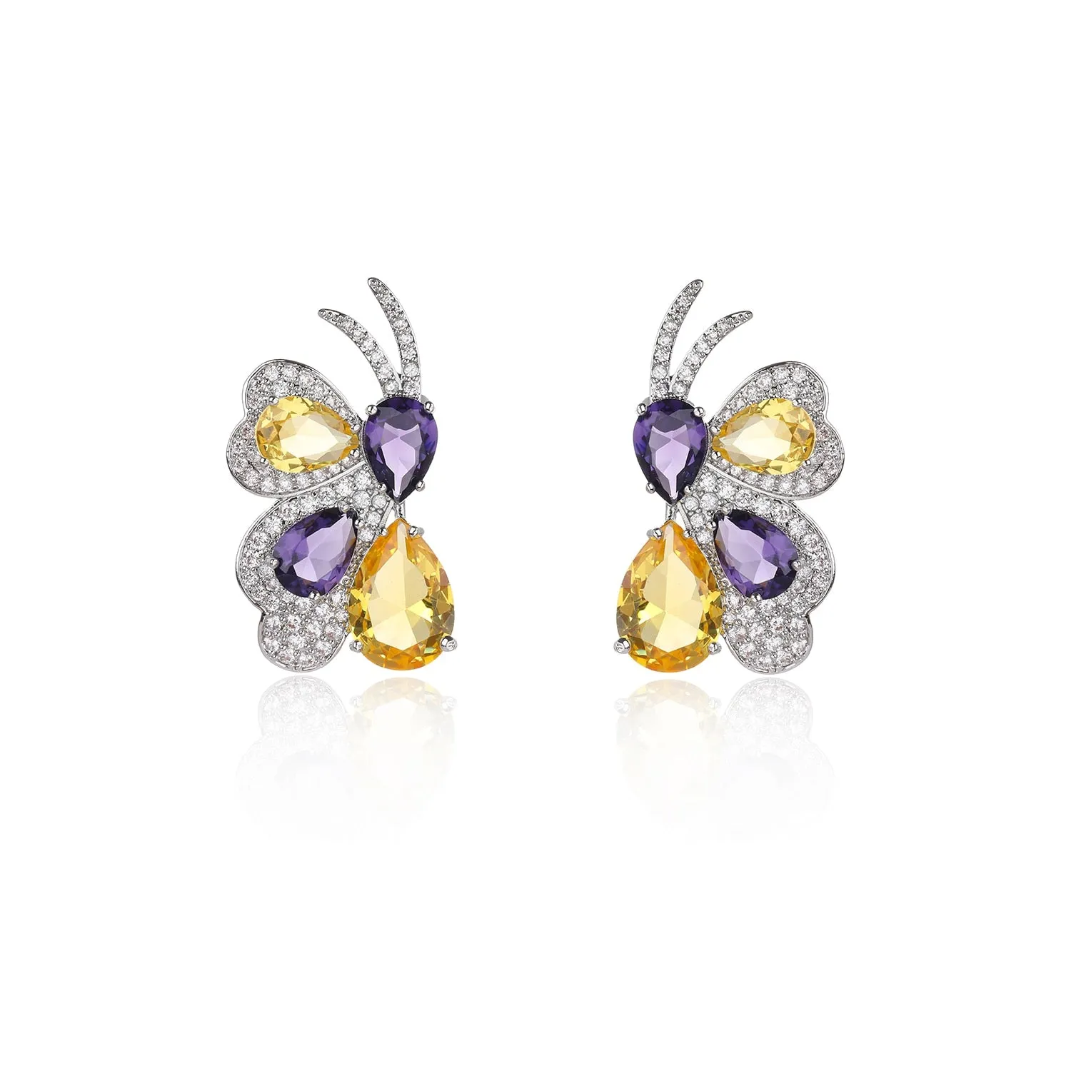 New Cubic Zircon Butterfly Earrings for Wedding, Crystals Stud Earring for Bride, 925 Silver Pin CE11897